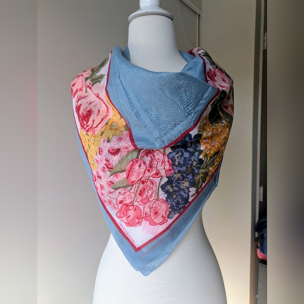 Vintage Floral Blue and Pink Women's Scarf